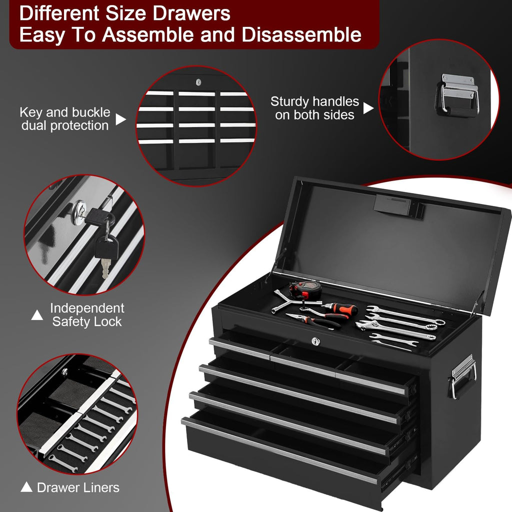 8-Drawer Rolling Tool Chest, 2-in-1 High Capacity Removable Cabinet StoraTool Box with Wheels and Drawers, Detachable Toolbox with Lock for Workshop Mechanics Gara(Black)