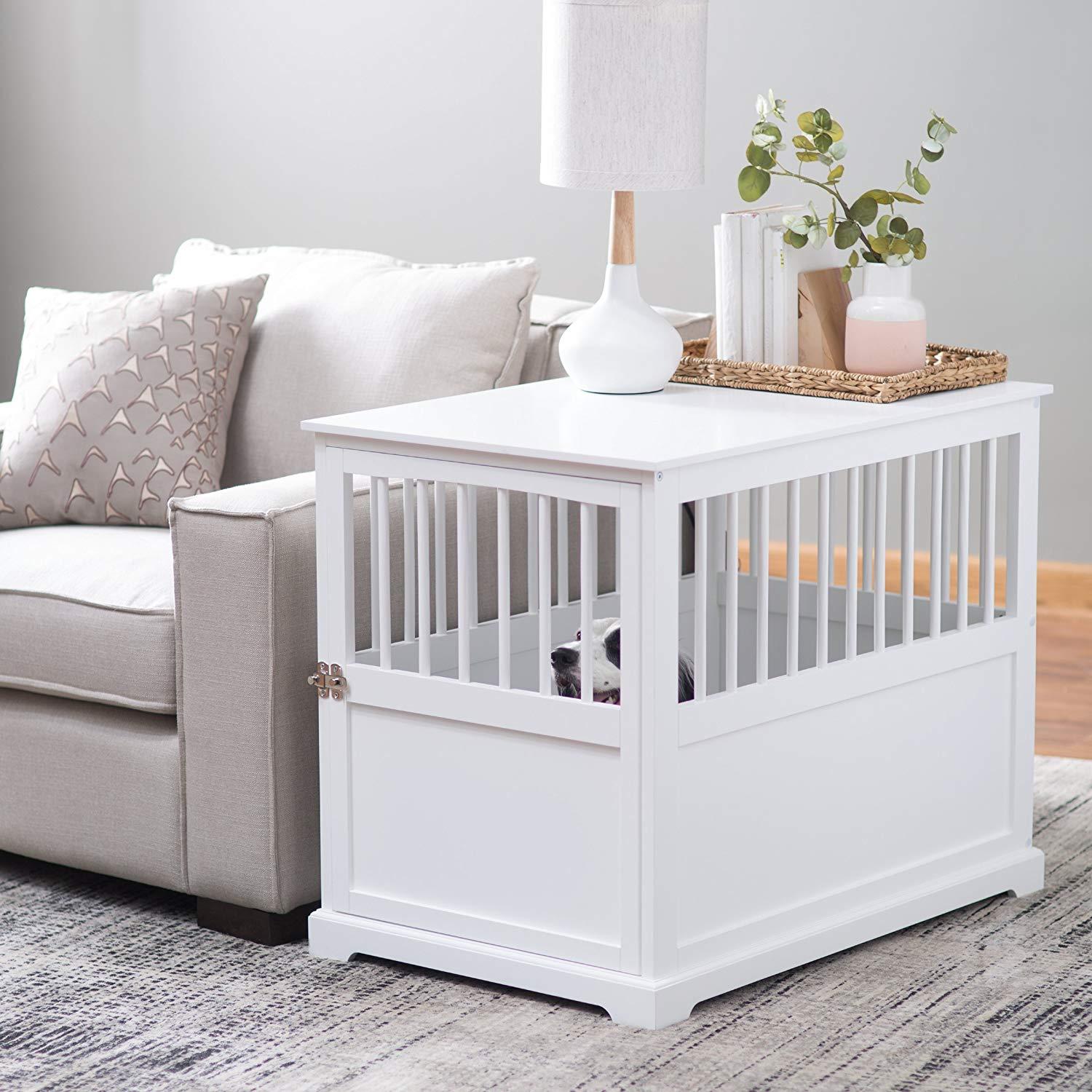 Durable Construction,Well-Ventilated with 1 Door Newport II Pet LarCrate End Table White Finish