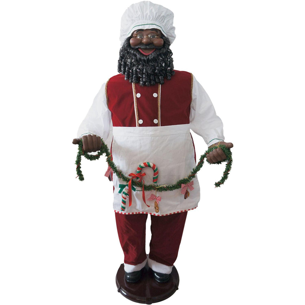 Christmas Time 58-In. African American Dancing Santa Claus with Apron and Christmas Cookie Garland | Animated Indoor Holiday Home Decor | CT-SC058-2RD2-AA