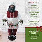 Christmas Time 58-In. African American Dancing Santa Claus with Apron and Christmas Cookie Garland | Animated Indoor Holiday Home Decor | CT-SC058-2RD2-AA