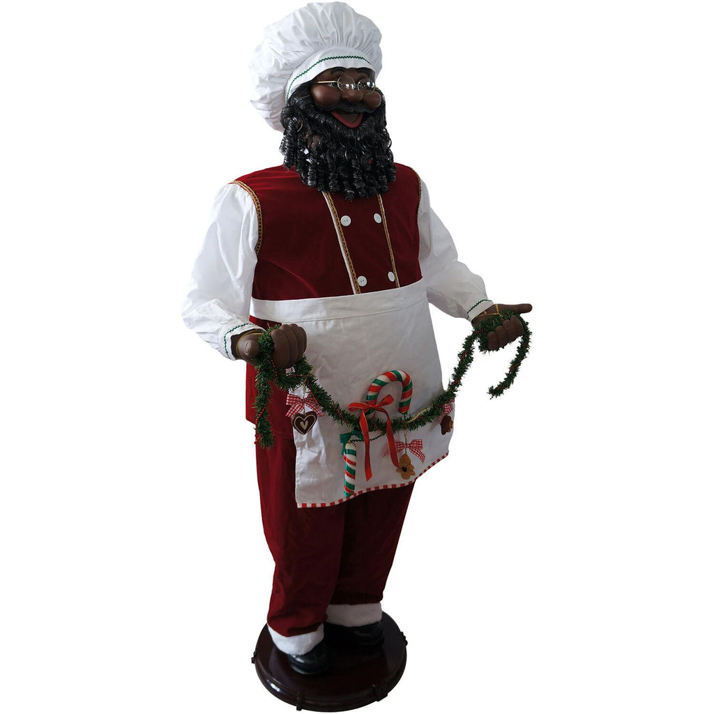 Christmas Time 58-In. African American Dancing Santa Claus with Apron and Christmas Cookie Garland | Animated Indoor Holiday Home Decor | CT-SC058-2RD2-AA