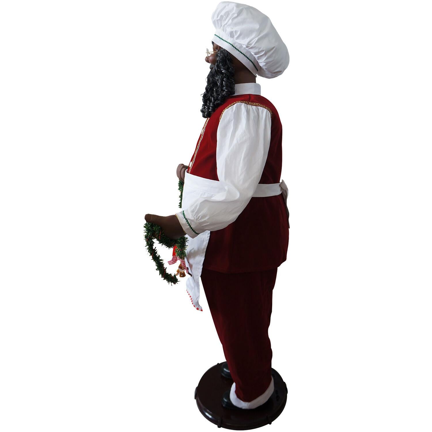 Christmas Time 58-In. African American Dancing Santa Claus with Apron and Christmas Cookie Garland | Animated Indoor Holiday Home Decor | CT-SC058-2RD2-AA