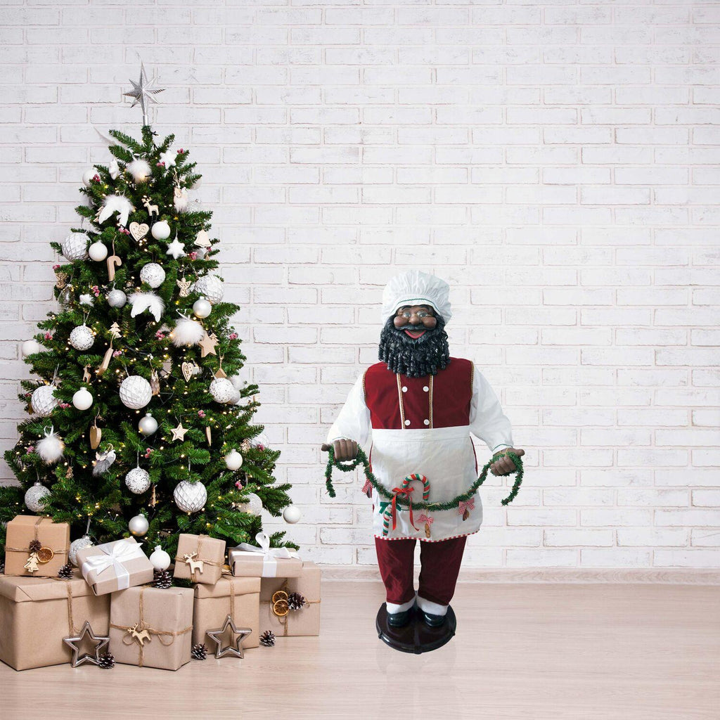Christmas Time 58-In. African American Dancing Santa Claus with Apron and Christmas Cookie Garland | Animated Indoor Holiday Home Decor | CT-SC058-2RD2-AA