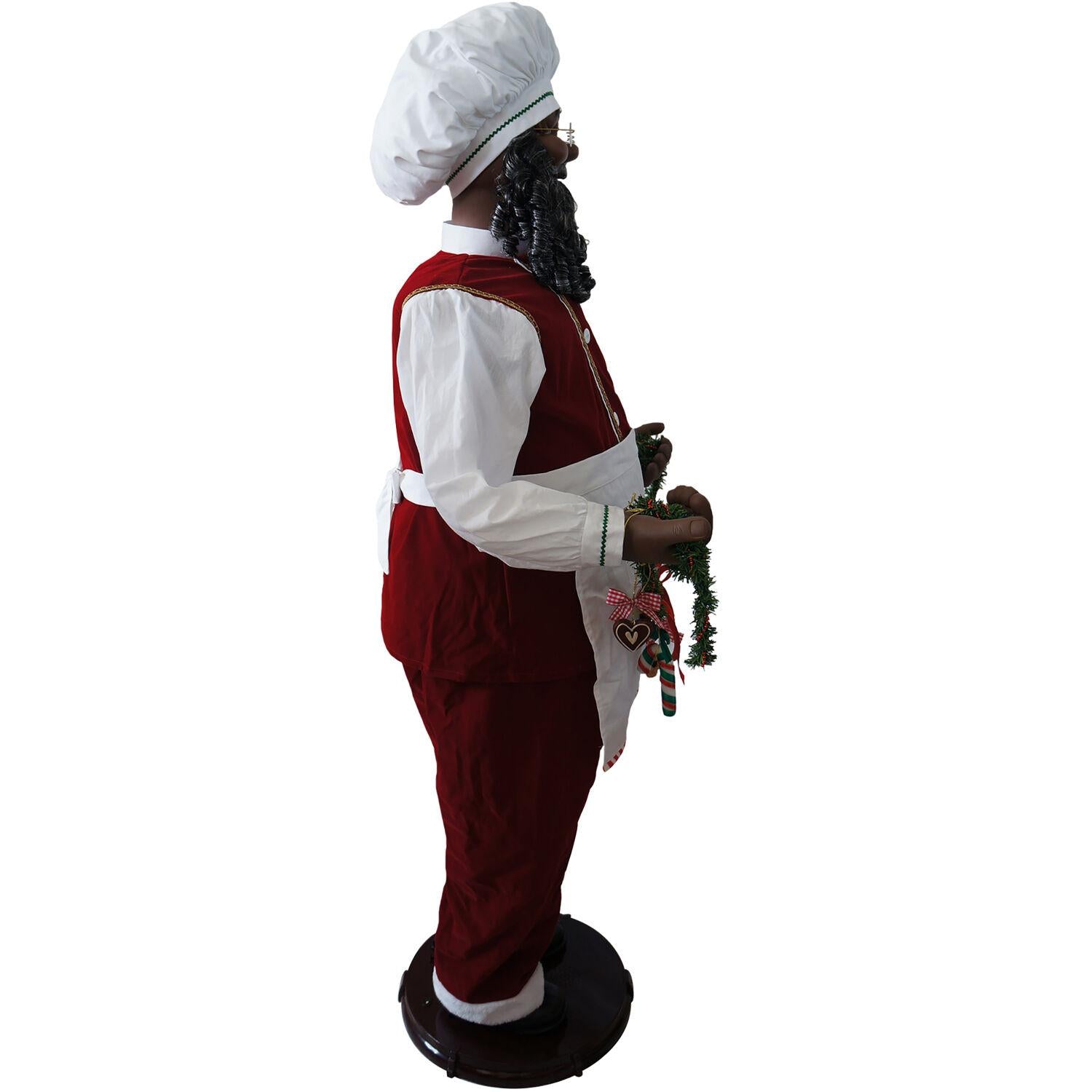Christmas Time 58-In. African American Dancing Santa Claus with Apron and Christmas Cookie Garland | Animated Indoor Holiday Home Decor | CT-SC058-2RD2-AA