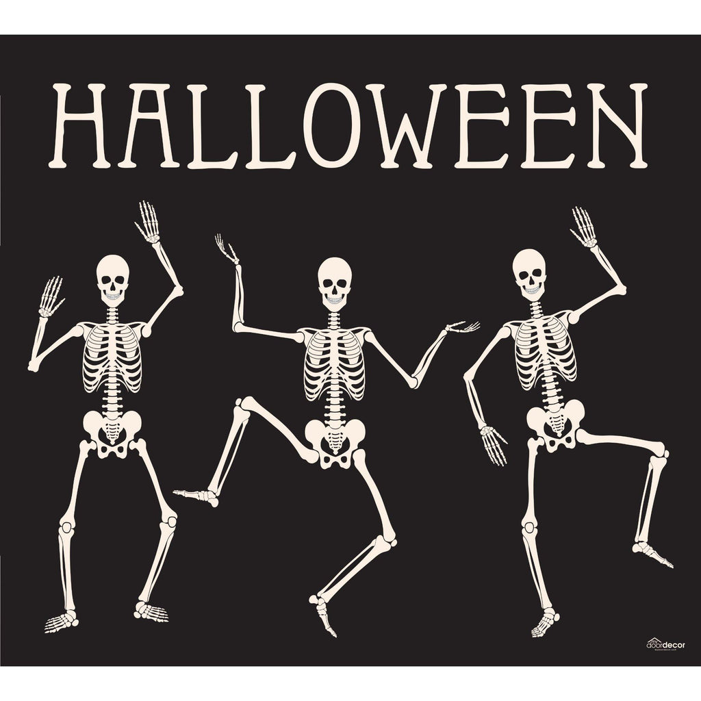 7' x 8' Black and White Skeleton Dancing Halloween Split Car Garage Door Banner