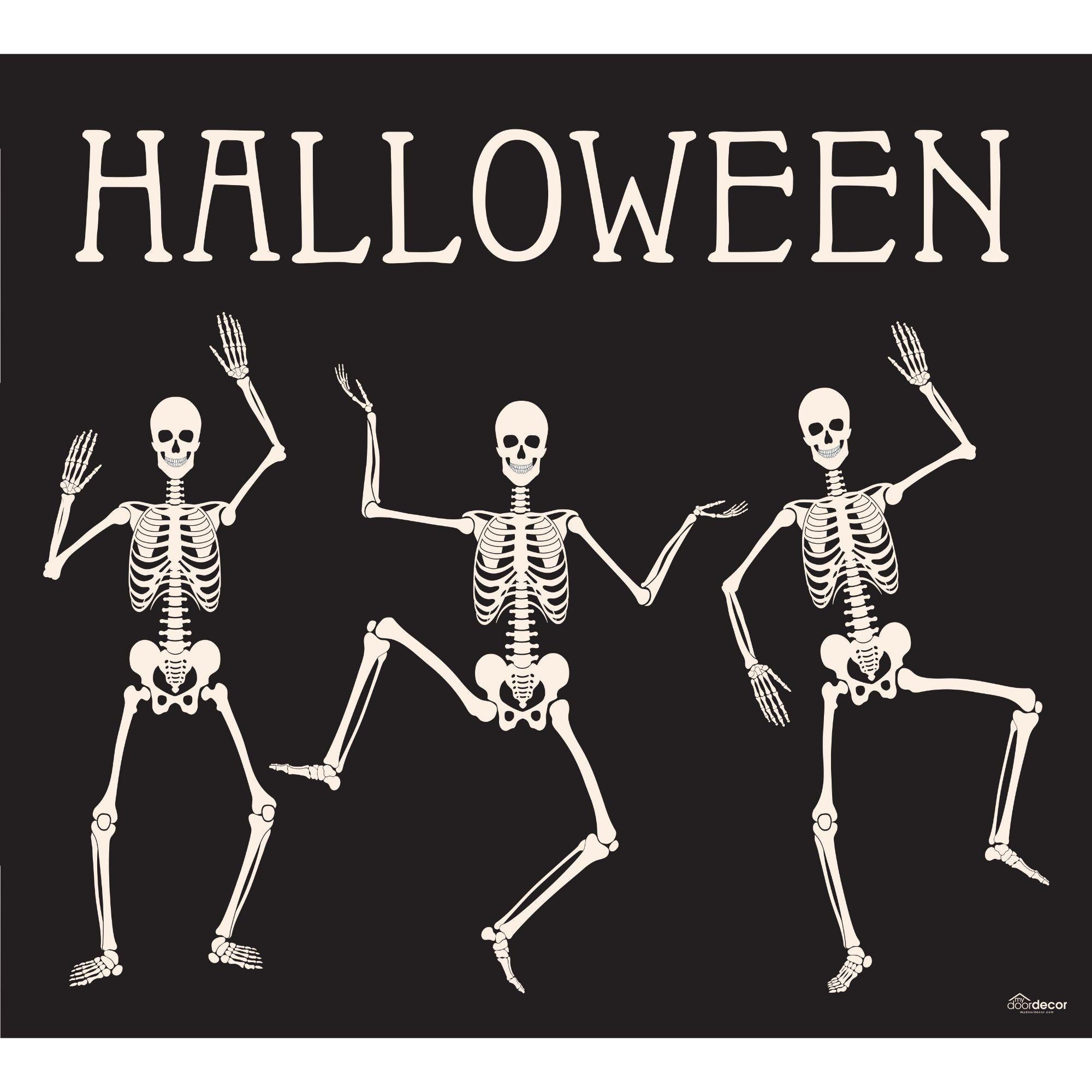 7' x 8' Black and White Skeleton Dancing Halloween Split Car Garage Door Banner