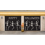 7' x 8' Black and White Skeleton Dancing Halloween Split Car Garage Door Banner