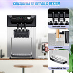 Commercial Ice Cream Machine, 2200W Soft Serve Maker, 3 Flavors | LCD Display, 5.3-7.4 Gal/H, Quiet Compressor, Self-Cleaning, Cone Holder，Ideal for Restaurant, Snack Bar, Cafe