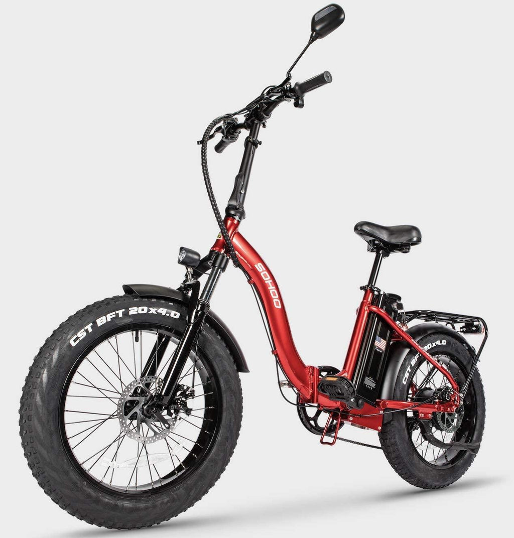 SOHOO 48V500W12AH 20"x4" Adult Folding Fat Tire Electric Bicycle Beach Cruiser Snow Bike (Red)