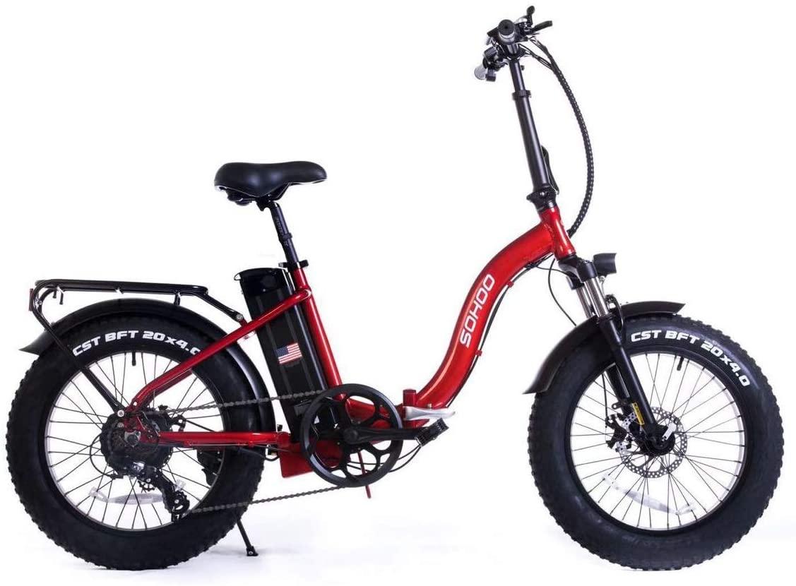 SOHOO 48V500W12AH 20"x4" Adult Folding Fat Tire Electric Bicycle Beach Cruiser Snow Bike (Red)