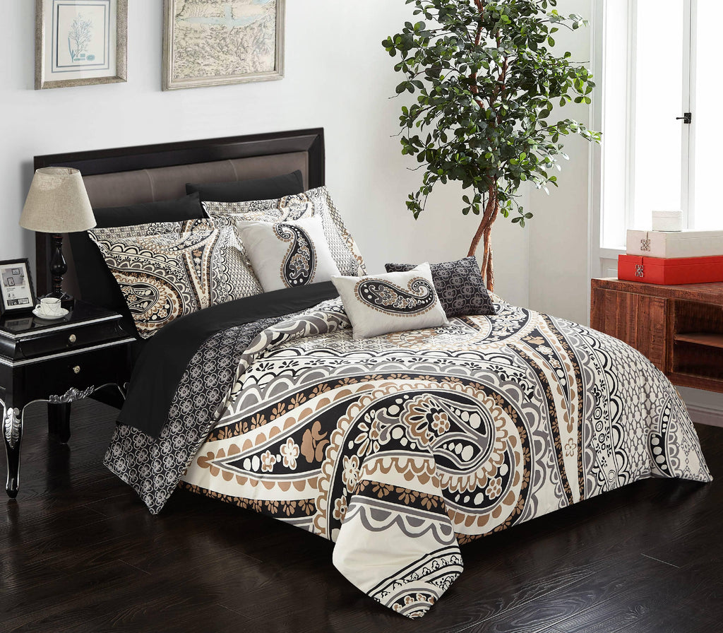 Chic Home Giles 10-Piece Reversible Paisley Comforter Set, Queen, Beige