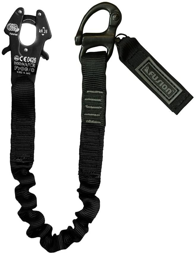 Fusion Tactical 6ft 72"x1" Internal Elastic Bungee Military Police Personal Retention Helo Lanyard with Kong Frog Snap Shackle 23kN Black