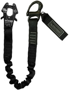 Fusion Tactical 6ft 72"x1" Internal Elastic Bungee Military Police Personal Retention Helo Lanyard with Kong Frog Snap Shackle 23kN Black