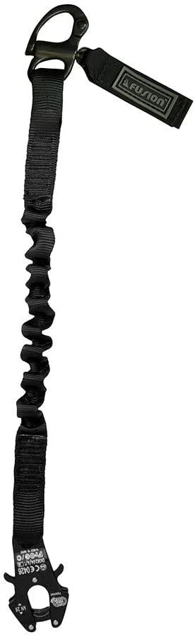 Fusion Tactical 6ft 72"x1" Internal Elastic Bungee Military Police Personal Retention Helo Lanyard with Kong Frog Snap Shackle 23kN Black