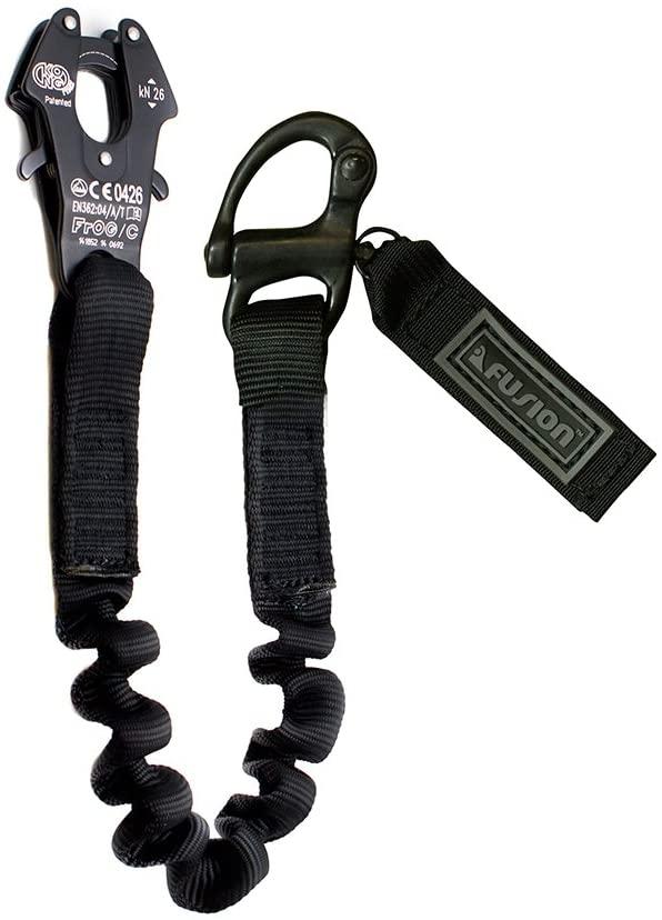Fusion Tactical 6ft 72"x1" Internal Elastic Bungee Military Police Personal Retention Helo Lanyard with Kong Frog Snap Shackle 23kN Black