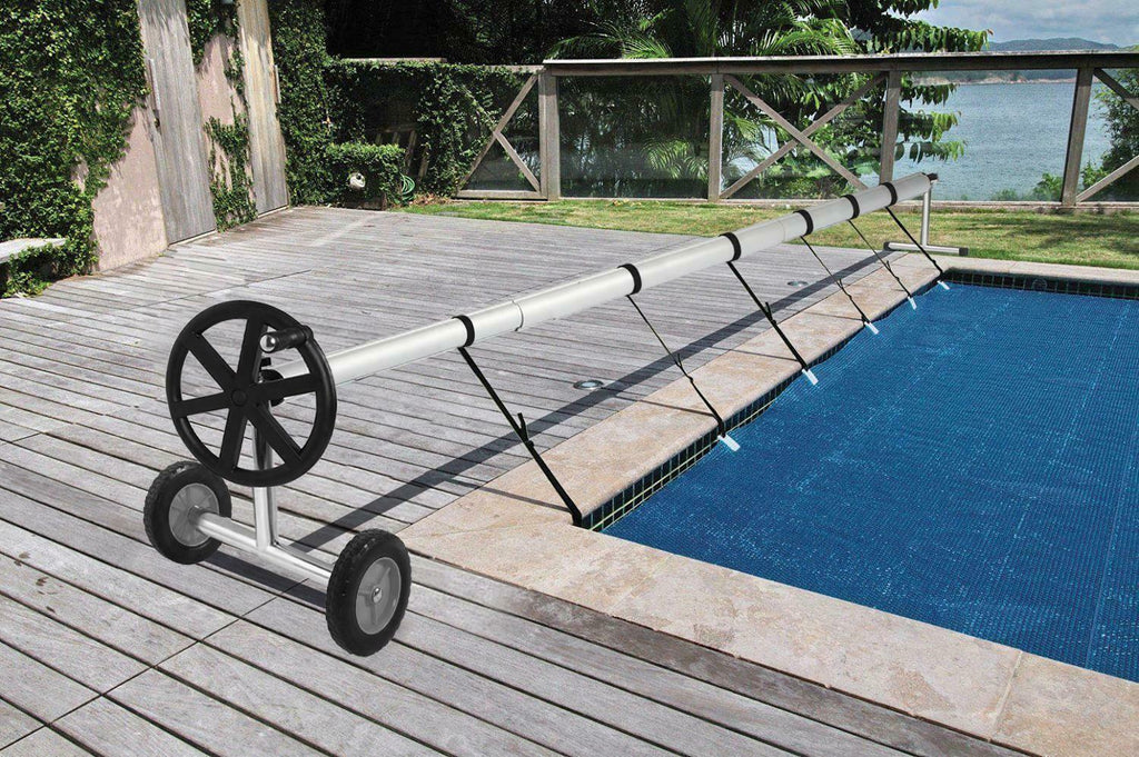 swimming pool cover reel set pool solar cover reel up to 18-feet wide aluminum