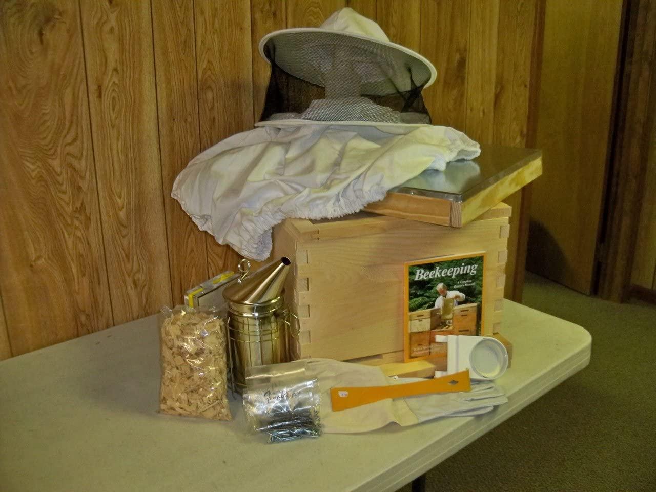cutler supply, inc beekeeper starter kit, honey bee hive, veil, gloves, tools, smoker, book