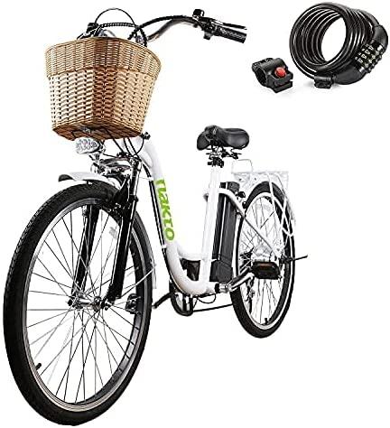 Electric Bike 26" Electric Bicycle for Adults 250W Brushless Gear Motor 6-Speed Gear E-Bike with Removable Waterproof LarCapacity 36V10A Lithium Battery and Battery Charger