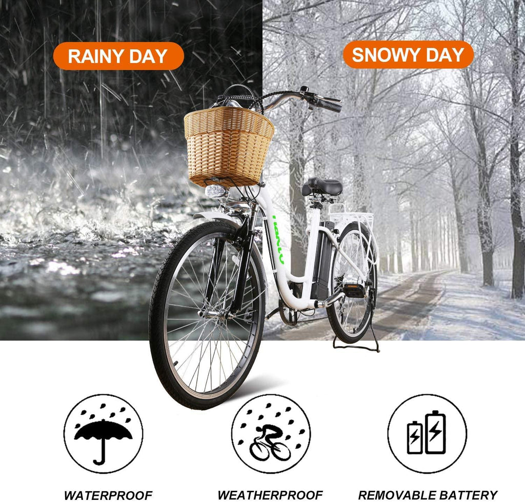 Electric Bike 26" Electric Bicycle for Adults 250W Brushless Gear Motor 6-Speed Gear E-Bike with Removable Waterproof LarCapacity 36V10A Lithium Battery and Battery Charger