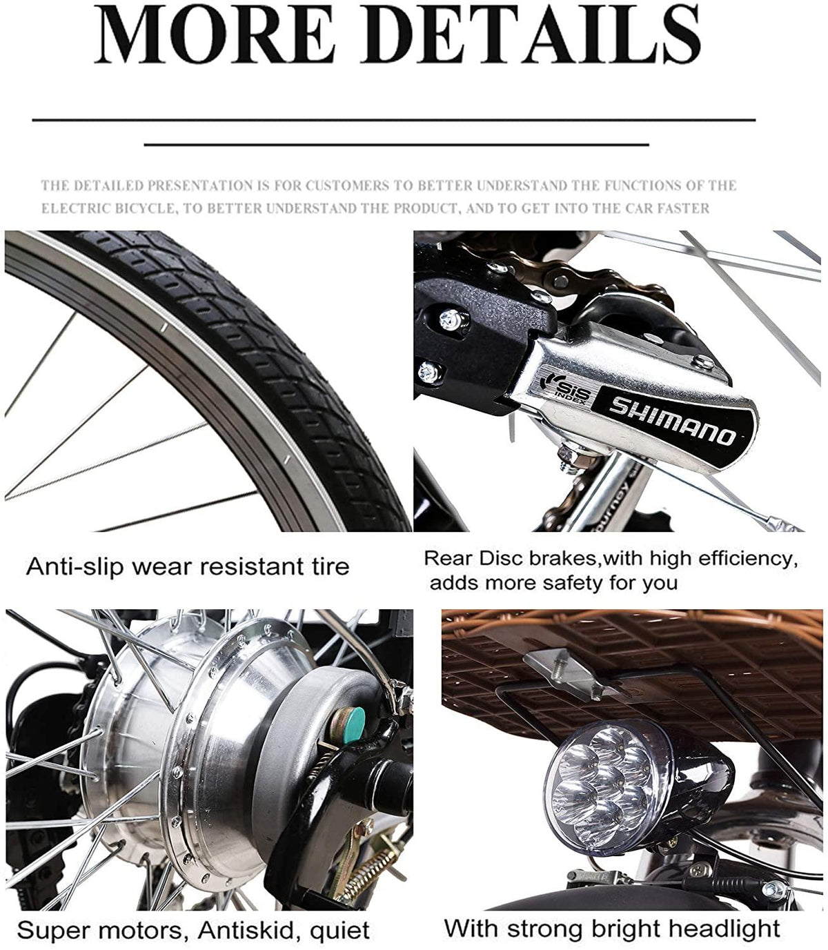 Electric Bike 26" Electric Bicycle for Adults 250W Brushless Gear Motor 6-Speed Gear E-Bike with Removable Waterproof LarCapacity 36V10A Lithium Battery and Battery Charger