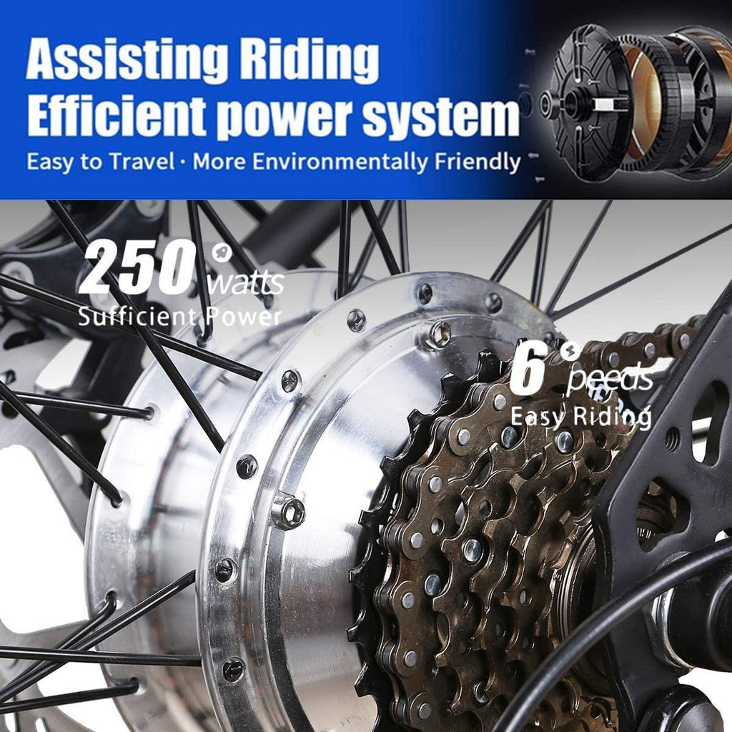 Electric Bike 26" Electric Bicycle for Adults 250W Brushless Gear Motor 6-Speed Gear E-Bike with Removable Waterproof LarCapacity 36V10A Lithium Battery and Battery Charger