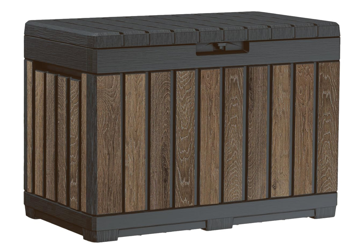 Signature Ever50 Gallon Resin Deck Box-Organization and Storafor Patio Cushions, Throw Pillows and Garden Tools, Walnut