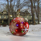 18" Red and White Snowflake Pre-Lit Ball Ornament Christmas Decoration