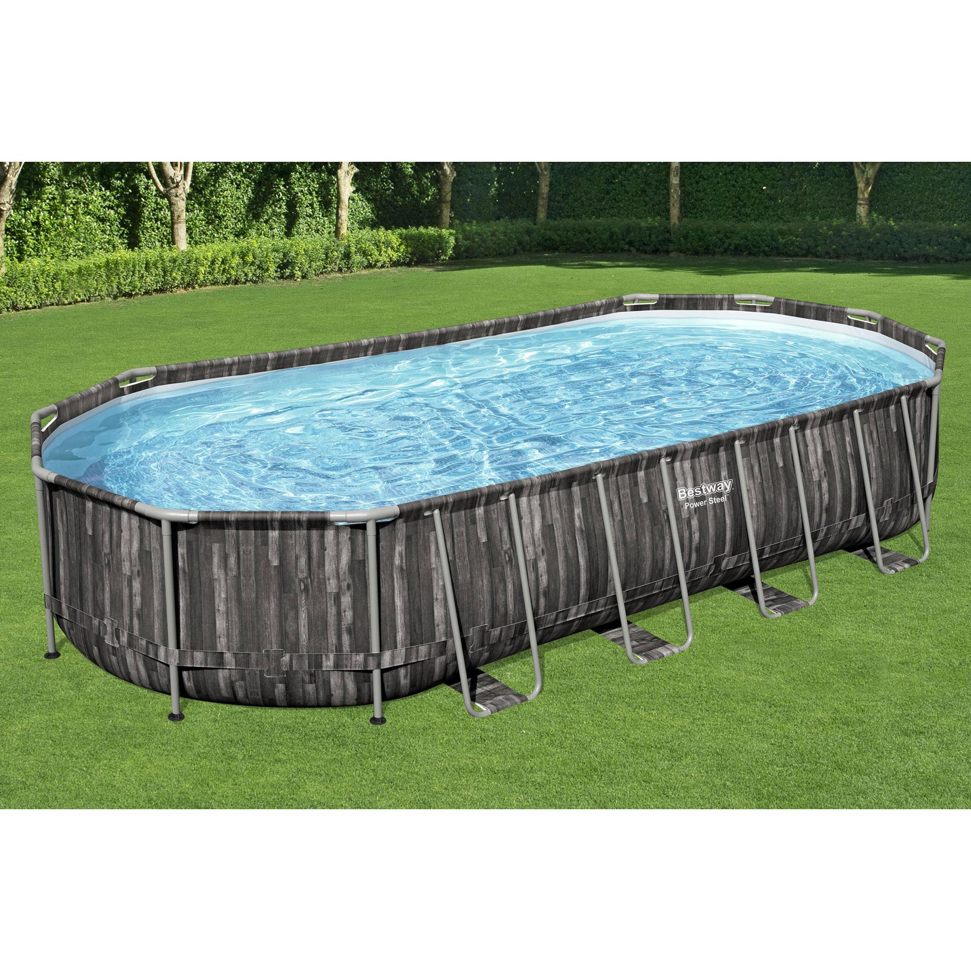 5611UE 24 Foot x 12 Foot x 48 Inches Power Steel Frame Above Ground Swimming Pool Set with Filter Pump, Ladder, Cover,