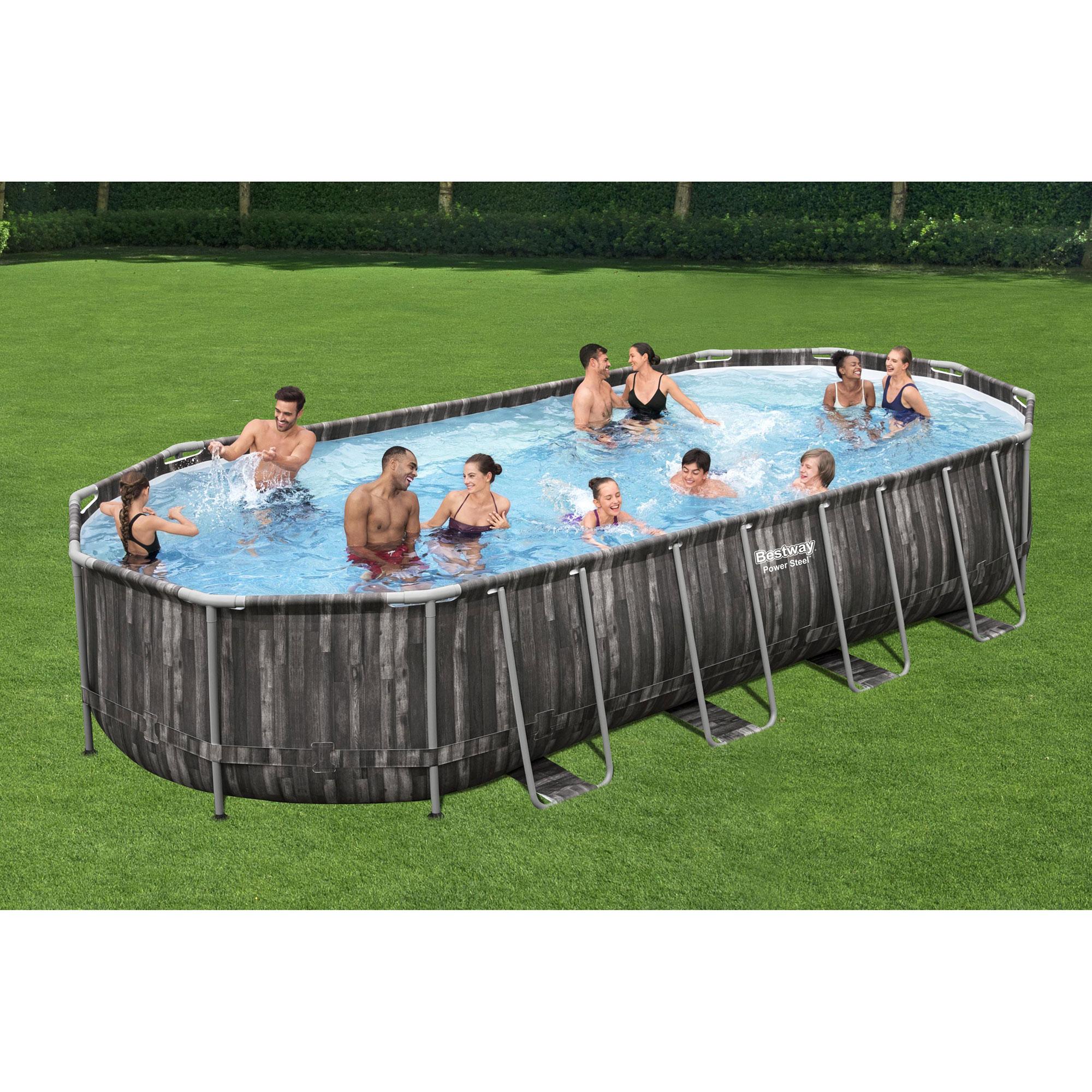 5611UE 24 Foot x 12 Foot x 48 Inches Power Steel Frame Above Ground Swimming Pool Set with Filter Pump, Ladder, Cover,