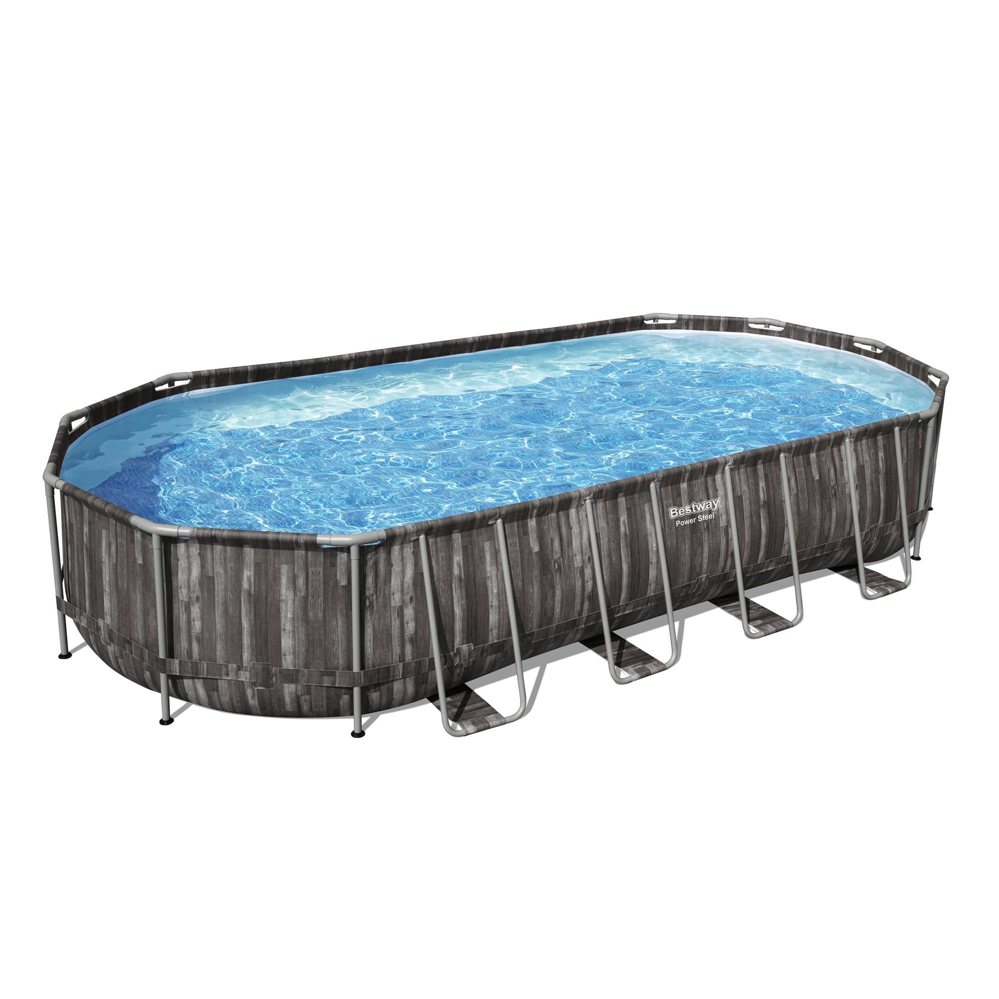 5611UE 24 Foot x 12 Foot x 48 Inches Power Steel Frame Above Ground Swimming Pool Set with Filter Pump, Ladder, Cover,