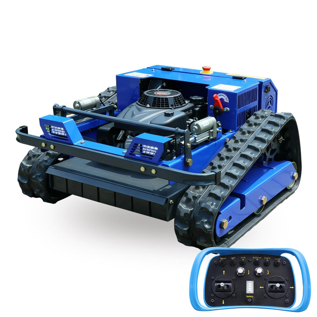 Remote Control Lawn Mower,Oil-Electric Hybrid Crawler Track Mower,1.1-5.9 Inch Cutting Height Professional Landscape and Estate Mower for Slope(45°) LarTurf Grass Cutting