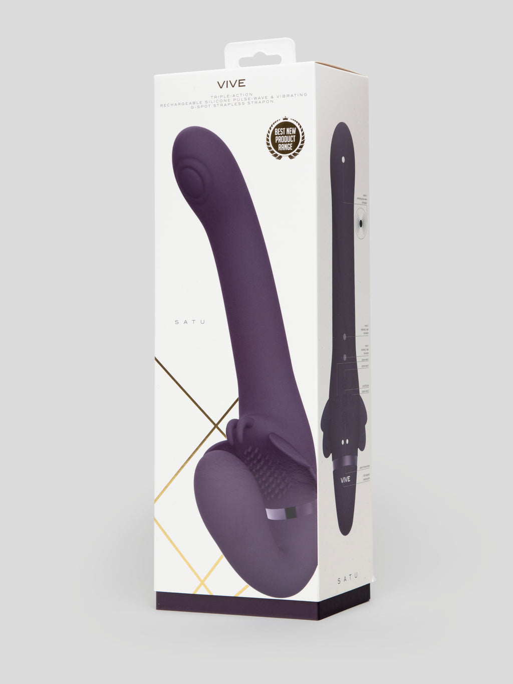 Vive SATU Rechargeable Pulsing Strapless Strap-On with Clitoral Stimulation, Purple