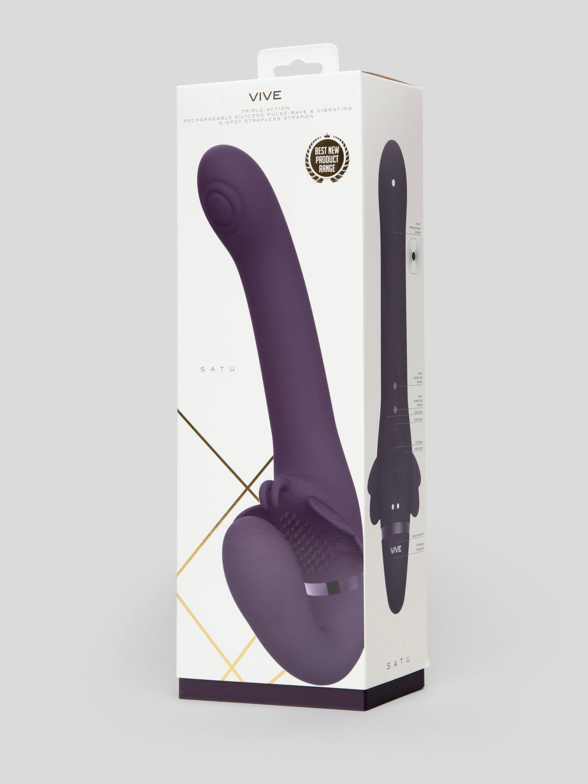 Vive SATU Rechargeable Pulsing Strapless Strap-On with Clitoral Stimulation, Purple