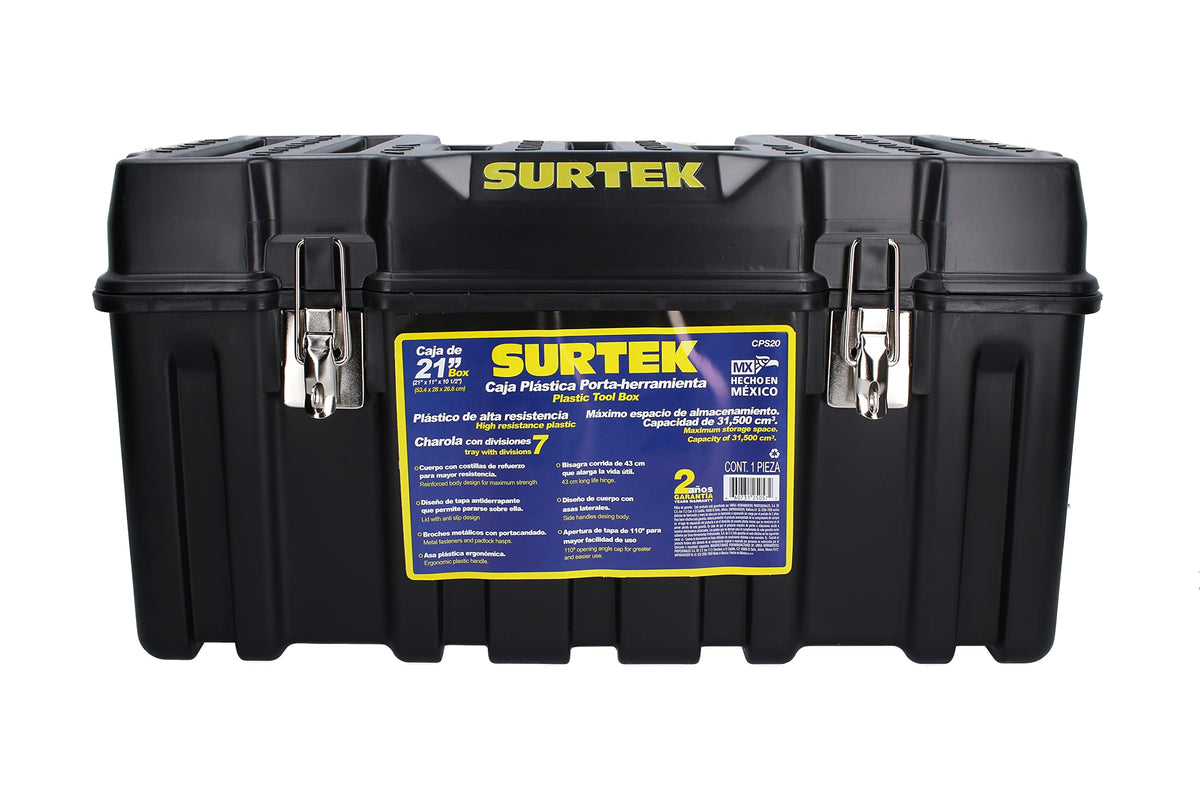 Tool Box - 21" x 11" x 10" Mobile Tool Carrier with Moulded ABS Plastic Construction & Dual Latching Metal Clasp  - CPS20 , Black