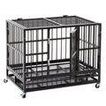 WALCUT Heavy Duty Dog CaRolling Metal Pet Crate Folding Kennel with Double Door Playpen Wheels &amp; Tray