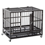 WALCUT Heavy Duty Dog CaRolling Metal Pet Crate Folding Kennel with Double Door Playpen Wheels &amp; Tray