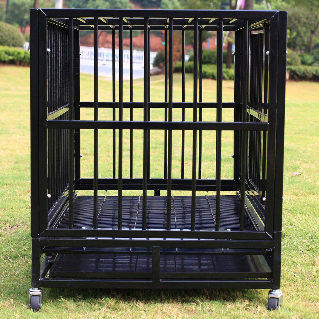 WALCUT Heavy Duty Dog CaRolling Metal Pet Crate Folding Kennel with Double Door Playpen Wheels &amp; Tray