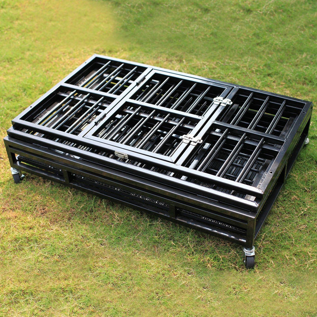 WALCUT Heavy Duty Dog CaRolling Metal Pet Crate Folding Kennel with Double Door Playpen Wheels &amp; Tray