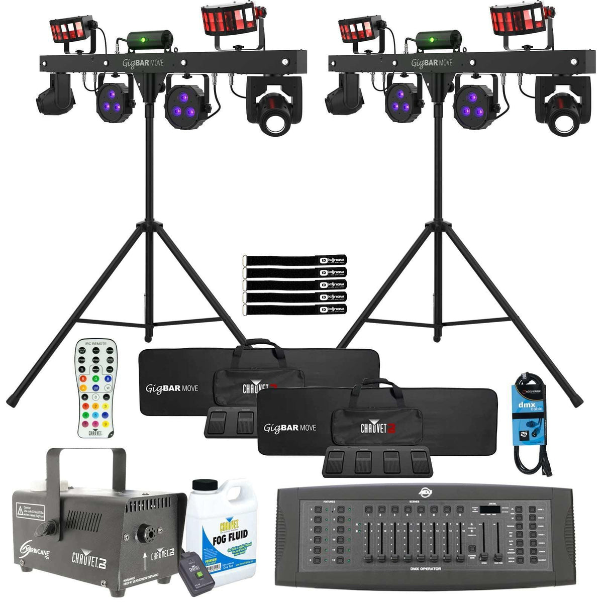 2x Chauvet DJ GigBar Move 5-in-1 Ultimate Effect Light Systems with DMX Controller &amp; Fog Machine Package