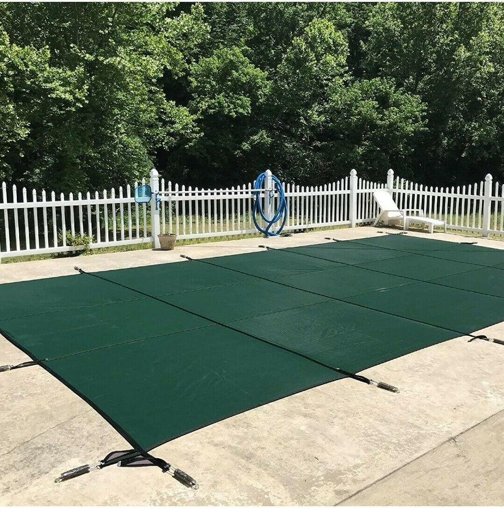 water warden safety pool cover 16 ft. x 32 ft. rectangle solid in-ground green