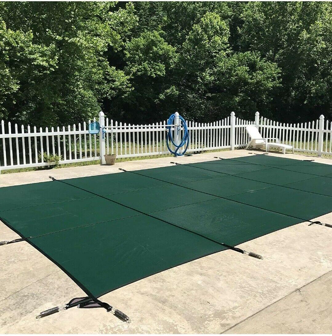 water warden safety pool cover 16 ft. x 32 ft. rectangle solid in-ground green