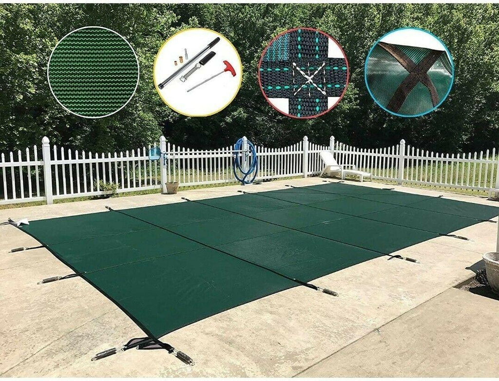 water warden safety pool cover 16 ft. x 32 ft. rectangle solid in-ground green
