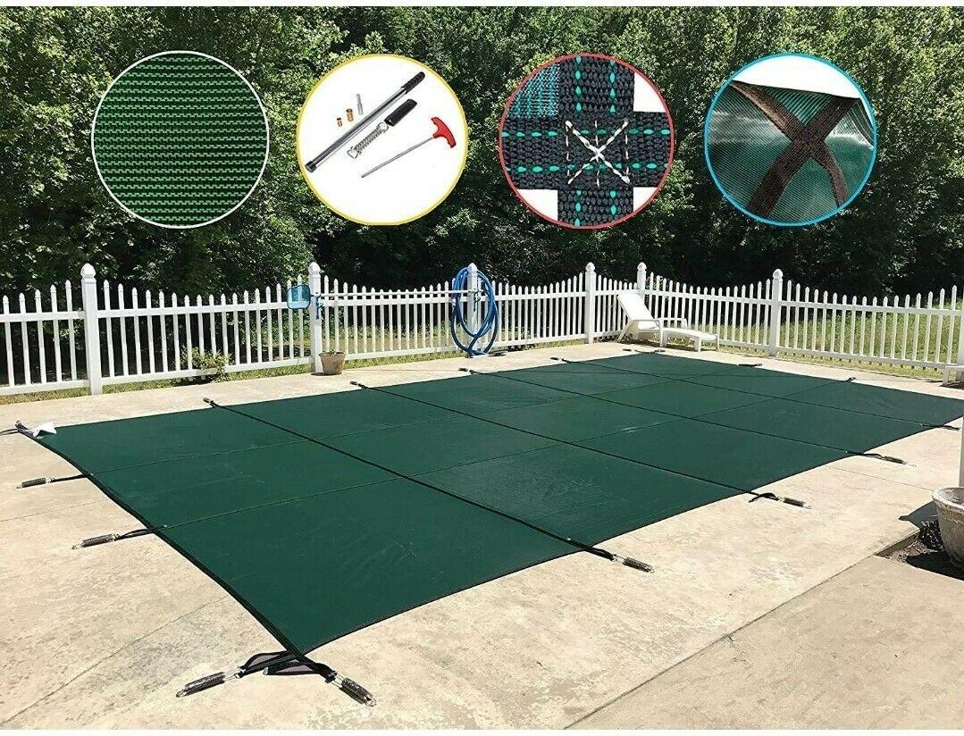 water warden safety pool cover 16 ft. x 32 ft. rectangle solid in-ground green