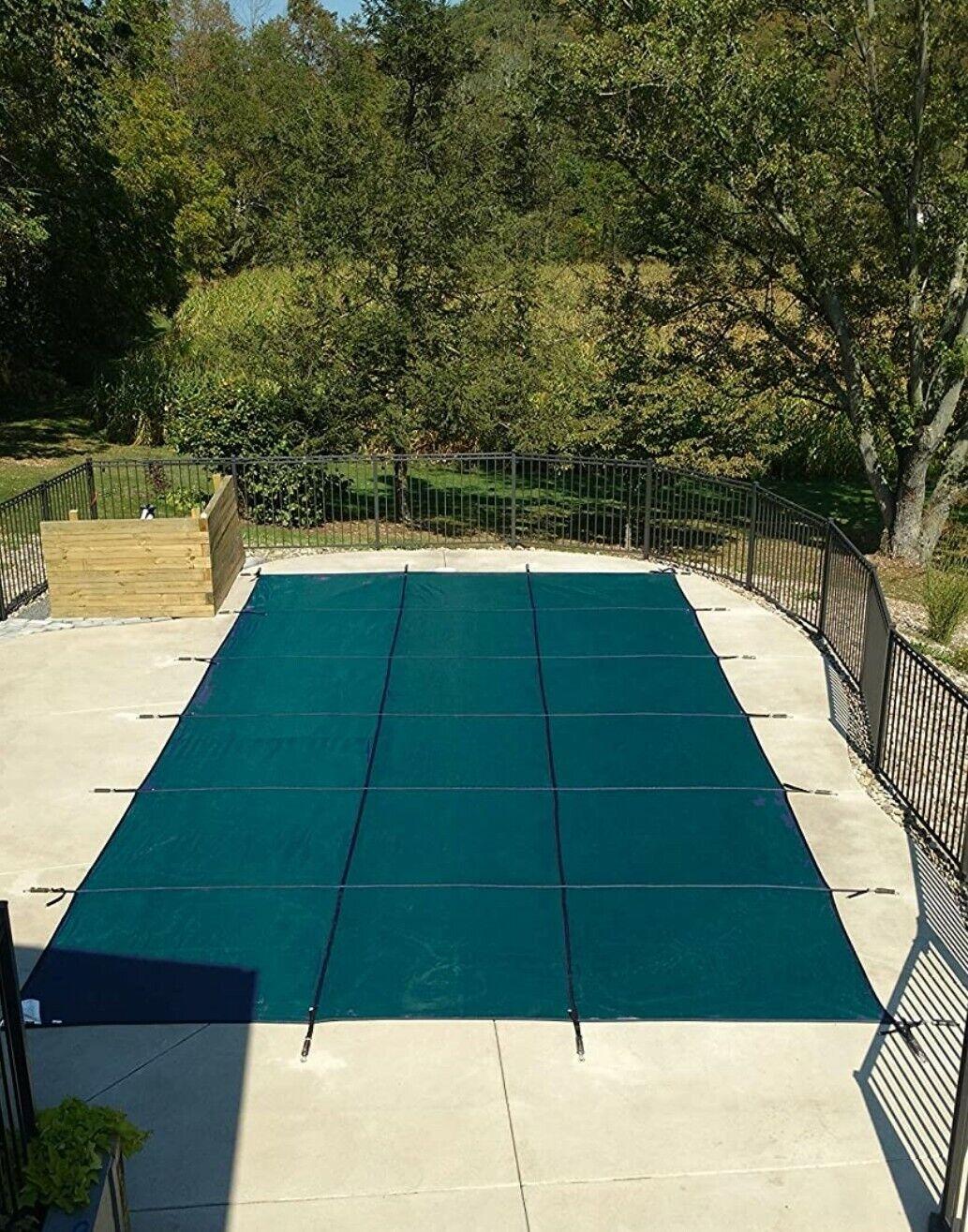 water warden safety pool cover 16 ft. x 32 ft. rectangle solid in-ground green