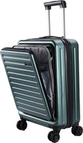 20 Inch Carrry On Luggage with Front Zipper Pocket &amp; Expandable, 37-41L, Lightweight ABS+PC Hardshell Suitcase with TSA Lock &amp; Spinner Silent Wheels, Convenient for Trips, Dark Green