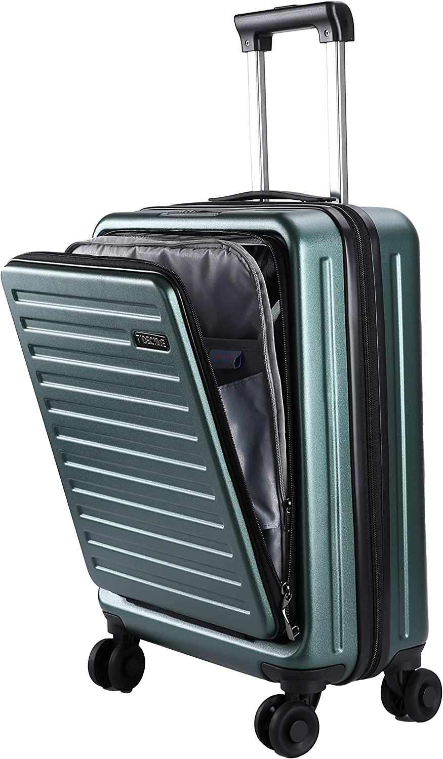 20 Inch Carrry On Luggage with Front Zipper Pocket &amp; Expandable, 37-41L, Lightweight ABS+PC Hardshell Suitcase with TSA Lock &amp; Spinner Silent Wheels, Convenient for Trips, Dark Green