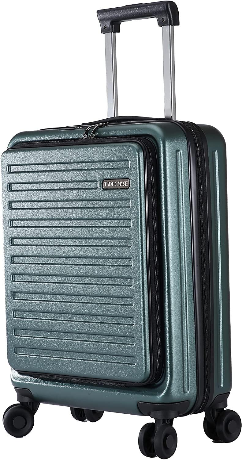 20 Inch Carrry On Luggage with Front Zipper Pocket &amp; Expandable, 37-41L, Lightweight ABS+PC Hardshell Suitcase with TSA Lock &amp; Spinner Silent Wheels, Convenient for Trips, Dark Green