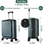 20 Inch Carrry On Luggage with Front Zipper Pocket &amp; Expandable, 37-41L, Lightweight ABS+PC Hardshell Suitcase with TSA Lock &amp; Spinner Silent Wheels, Convenient for Trips, Dark Green