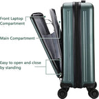 20 Inch Carrry On Luggage with Front Zipper Pocket &amp; Expandable, 37-41L, Lightweight ABS+PC Hardshell Suitcase with TSA Lock &amp; Spinner Silent Wheels, Convenient for Trips, Dark Green