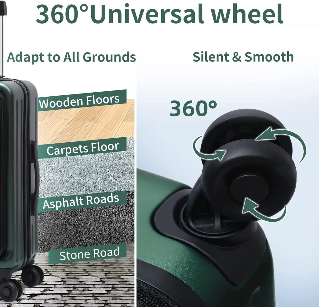 20 Inch Carrry On Luggage with Front Zipper Pocket &amp; Expandable, 37-41L, Lightweight ABS+PC Hardshell Suitcase with TSA Lock &amp; Spinner Silent Wheels, Convenient for Trips, Dark Green
